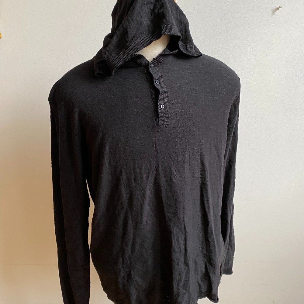 Hedge Mens black hooded lightweight henley sweater BNWOT NEW long sleeve